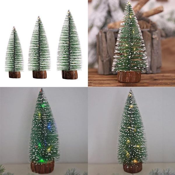 christmas decorations lovely glowing tree small pine ornaments window dressing decoration with wooden base for batteries1